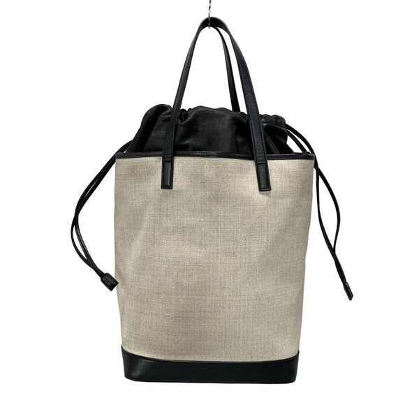 Auth SAINT LAURENT PARIS Teddy 551595 Cream Black Linen Canvas Leather Tote Bag - Picture 3 of 16
